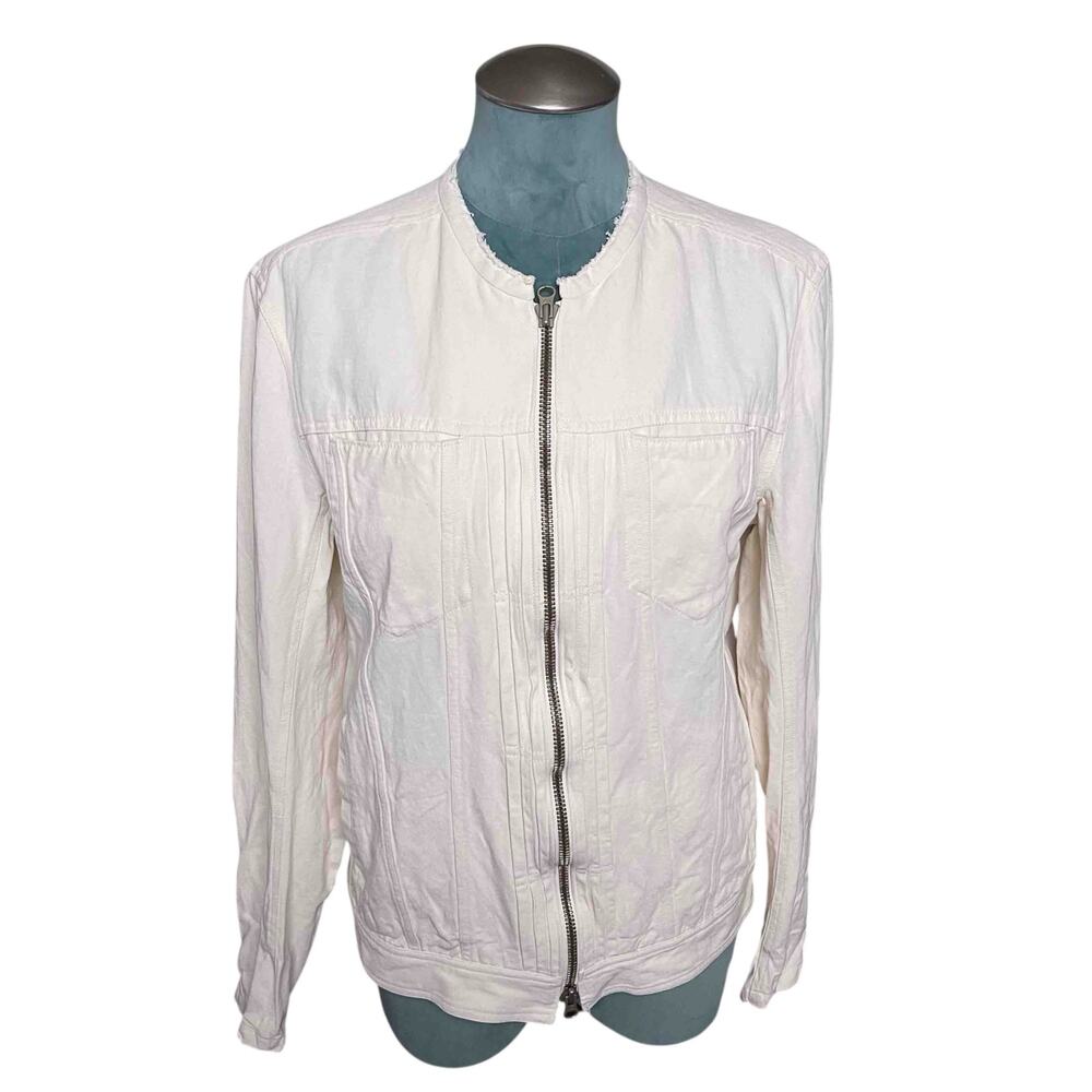 Sage De Crêt Men’s Full Zip Jacket Size L Cream Cut-Off Cotton Linen Casual